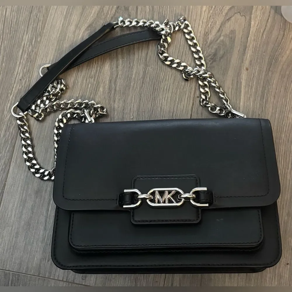 MICHAEL KORS Black Heather Large Leather Shoulder Bag EPC MSRP $298